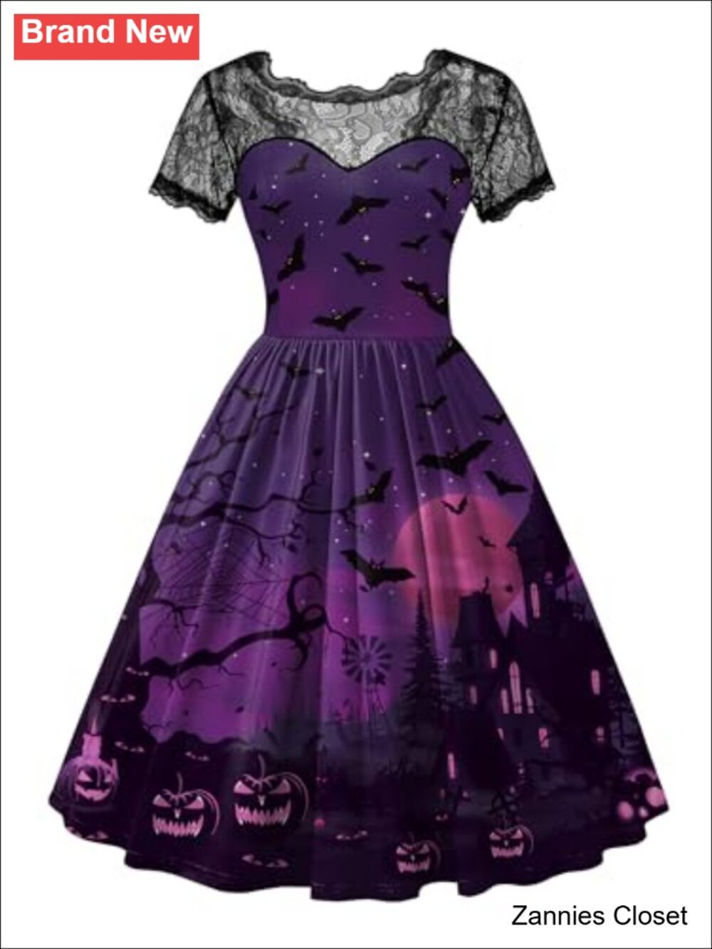 👻 Vintage Swing Lace Short Sleeve Witch Dress Halloween Costume